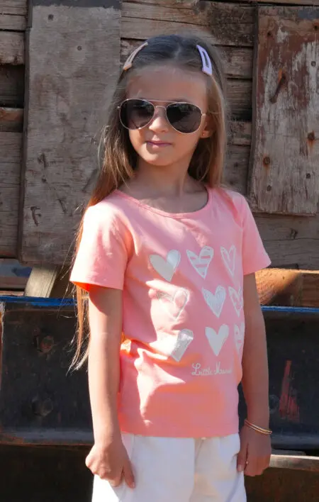 T-shirt manches courtes en coton rose clair fille | La Halle