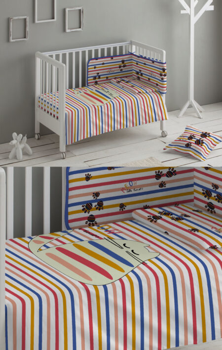 HOUSSE DE COUETTE COTON CRECHE 100X120 + 50X30 CHAT MULTI