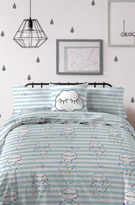 HOUSSE DE COUETTE COTON NUAGES BLEU 140x200 cm