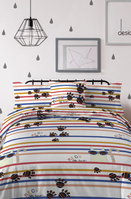 HOUSSE DE COUETTE COTON MEOW MULTI 140x200 cm